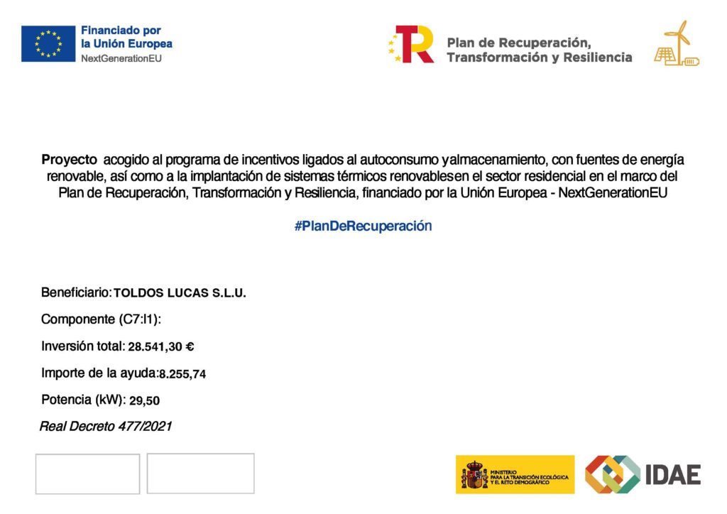 CARTEL PROYECTOS COMPONENTE 7 Empresa de toldos en Zaragoza y Jaca. Toldos, parasoles, estores y lonas